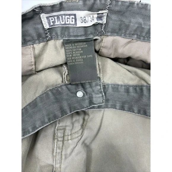 Vtg Y2k Plugg Cargo Pants Beige Khaki 38x34 Skater Baggy Jnco Big Pockets READ - Picture 6 of 10